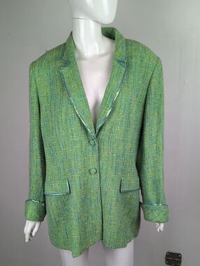 Ecaille Paris Green Tweed Women's Blazer Jacket Size 16